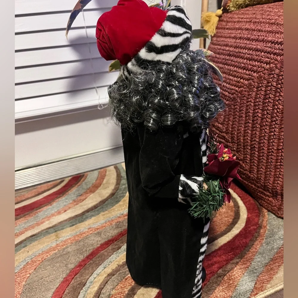 PRE-LOVED VINTAGE 19” TALL BLACK SANTA CLAUS DISPLAYED WITH HIS SOFT CURLY BEARD